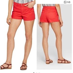Universal Thread Red High Rise Frayed Denim Shorts Size 8 Summer Cutoffs